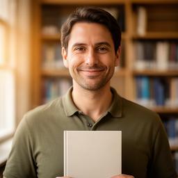 Finanšu pratības pasniedzējs ar grāmatu mierīgā bibliotēkā